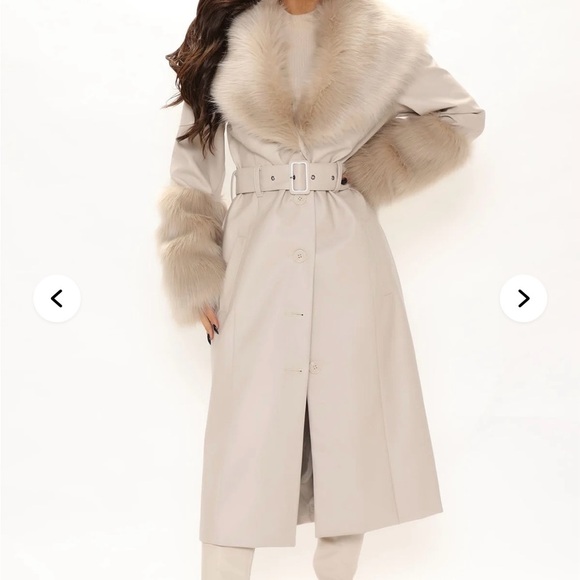 Fashion Nova Jackets & Blazers - Fashion Nova Cream Faux Leather Trench Coat with Faux Fur